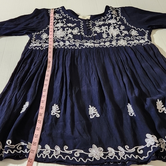 Exist Dress Tunic Blue Floral Embroidered Pullover Baby Doll Women Size M Boho - Picture 14 of 16